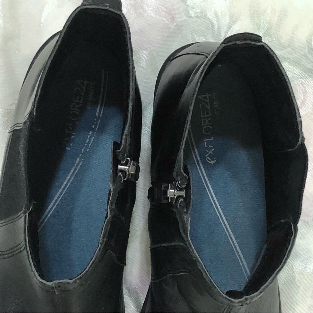 Easy Spirit Brenley Black Leather w/Stretch Panels Zip Booties Explore 24 Sz 9M - Picture 8 of 12